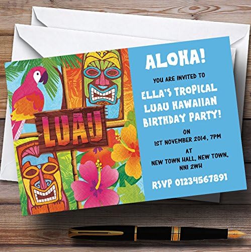 Аква Хавајски Тропски Луау Персонализирани Партиски Покани