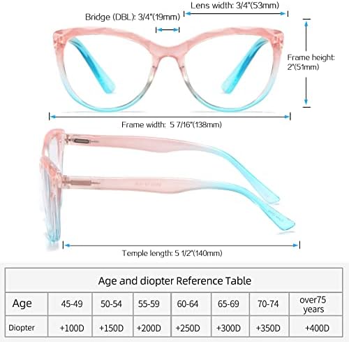 Јулуки 4 пакува преголема сина светлина за блокирање очила, модни мачки за очи дами, читатели на компјутер со пролетна шарка, очила за очила против сјај за жени +3.0