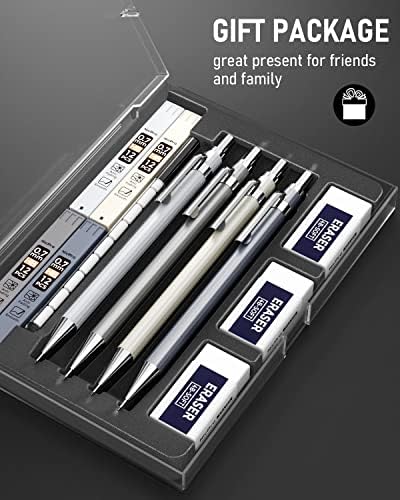 Nicpro 4PCS 0,7 mm Метал Механички Моливи Во Собата, Олово Изготвување Молив молив 0,7 mm За Уметник Пишување, Скицирање, Цртање со 8 ЦЕВКА HB