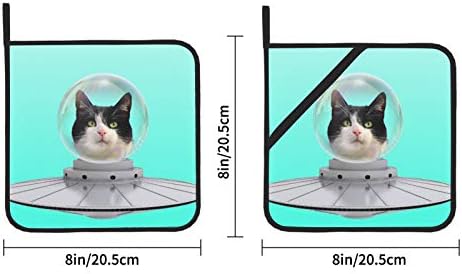 Смешна интелигентна мачка НЛО Арт -портрети за кујни, држач за тенџере со отпорни на топлина, 2 парчиња држачи за кујнски садови 8 × 8 инчи
