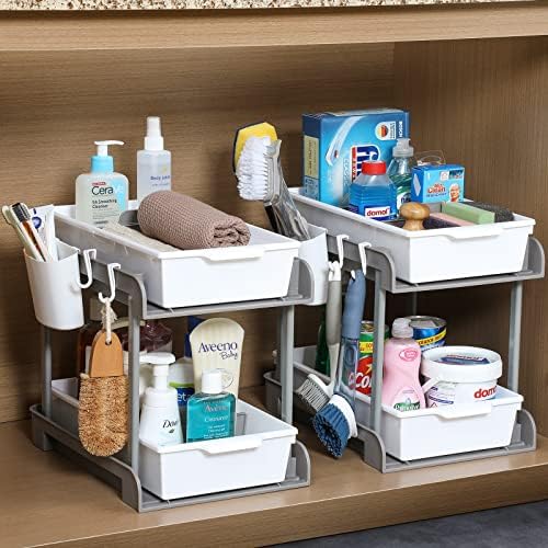 2 Ниво се лизга под организаторите на мијалникот и складирањето со отстранливи делители - фиоки за кабинети за бања, чистење и организација
