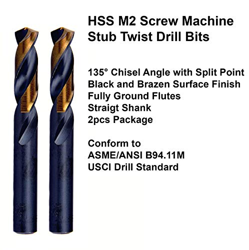 MaxTool 7/32 2pcs Идентични вежби за машина за завртки HSS M2 Twist Stuck Drib Bits Black & Bronze целосно на теренот директно кратки вежби; SMF02H10R14P2