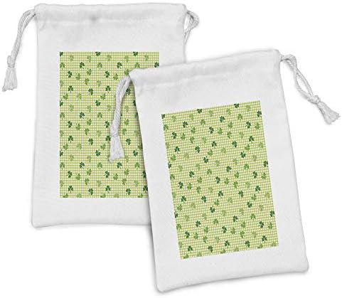 Ambesonne ирски ткаенина торбичка сет од 2, ретро класична карирана шема со зелени шами, градинарски растенија, мала торба за влечење за маски и фаворити за тоалети, 9 x 6, ?