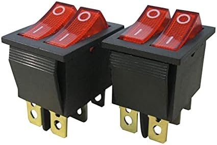 NDJQY 2PCS AC 250V/16A, 125V/20A Црвено и црвено копче со светло Вклучено/Исклучено DPDT 6 PIN 2 MINI BOAT ROCKER SWITCHES