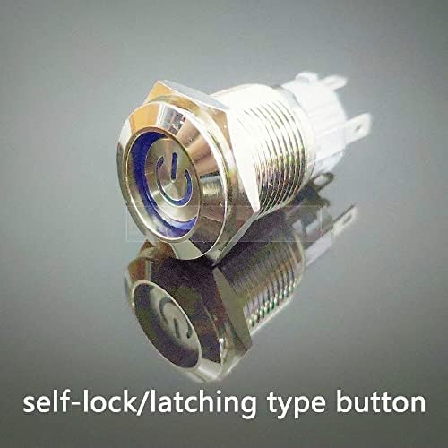 19мм метално копче за притискање на копчето Моментно водоотпорен прекинувач LED светлосен симбол рамна глава сина зелена жолта
