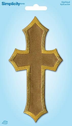 Едноставност златен крст Апликат облека железо на лепенка, 3 x 6