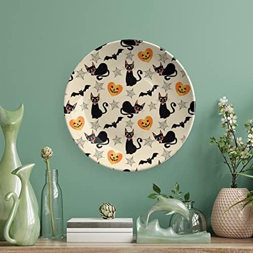 Црна мачка и тиква Смешна коска Кина Декоративна чинија со кружни керамички плочи занает со приказ за украси за внатрешни работи