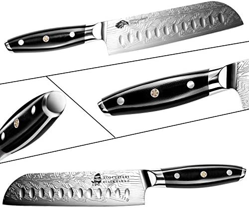 Нож Туо Сантоту - Јапонски нож за готвачи 7 -инчен висок јаглерод не'рѓосувачки челик - кујнски ножеви со G10 целосна рачка за танг - ножеви
