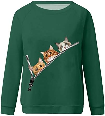 Врвови за печатење на животни за жени 3D патент, поп -маица кошула смешна симпатична пулвер блуза со долги ракави екипаж, џемпер на екипаж на екипаж
