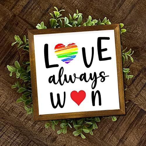 ЛГБТ гордост врамени дрвени знаци loveубов секогаш освојуваат виножито срце дрво wallид уметност ретро напредок гордост wallид