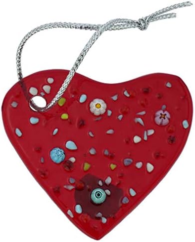 Glassofvenice Murano Glass Heart Hearthrant Christmas - црвен