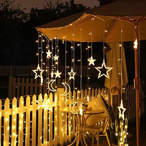 Lixfdj starsвезди на завеси светла, светло со соларна LED жица со далечински управувач, за градина, внатрешен двор, дом, свадба, забава,