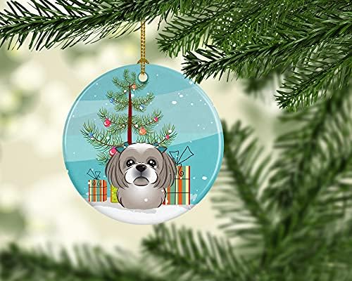 Богатства на Каролина BB1622CO1 новогодишна елка и сиво сребро ших керамички украс, украси за новогодишни елки, виси украс за Божиќ, празник, забава, подарок, подарок, по