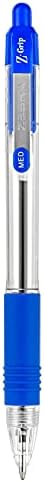 Zebra Z-Grip Ballpoint пенкало, повлекување, средно 1 мм, сино мастило, чисто барел, 12/пакет