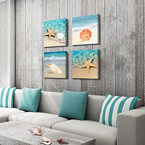 Харди Галерија плажа Seashell Starfish Wall Art: Blue Ocean Beauties Уметнички дела печати на завиткано платно за дневна соба