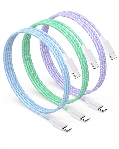 [3 пакет/6ft] USB C до USB C кабел, најлонски плетенка USB тип C до C кабел за полнење Брзо полнење за iPad Pro 6/5/4/3, iPad Air 5/4, iPad Mini 6, iPad 10, Samsung Galaxy S23/S22/S21