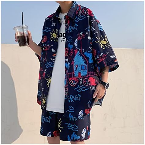 Hnkdd Beach Wear Issure Men Moirt Mirts Set Sea Side Rocation Cociation Comploty Lose 2 Piect Постави облека