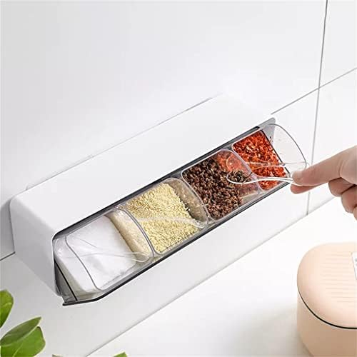 Seijy Wall -монтирана зачинета кутија со капакот и лажицата бесплатна кујна комплет за зачинување сол