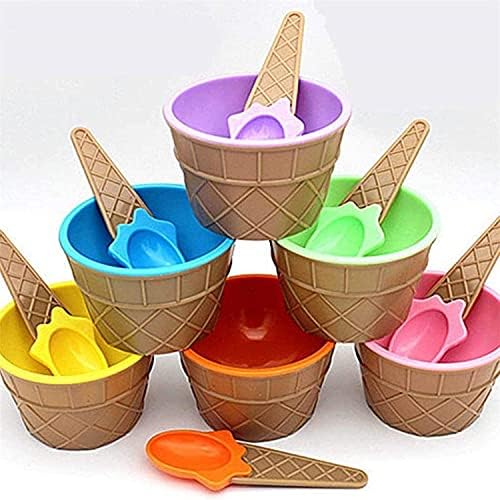 Цртан филм бонбони боја сладолед сад со лажица- садови за сладолед за деца поставени бонбони обоени слатки чинии за десерт за летни забави
