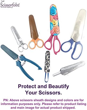 Scissorfobz Дизајнерски ножици за заштита на ножици за заштити- 4 парчиња разновидни големини Пакет- Сјаен дизајн на црна текстура- S85