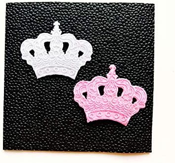 Сет од 2 ситни мини принцеза круна бело розово слатко цртани филмови шијат железо на везена апликација знак знак за лепенка облека