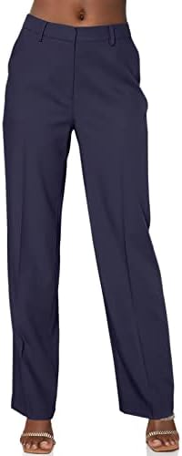Ебифин женски солидни панталони Панталони Бизнис обични панталони панталони со нозе со џебови кои работат пакувања
