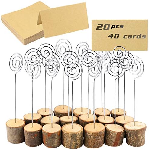 WPXMER 20 пакет Рустикално дрво држачи за картички, држач за сликање Стенд рустикален со 40 парчиња картички Крафт Место Масовно за свадбени
