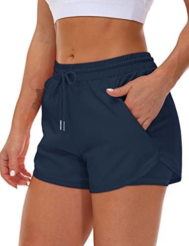Shortsенски шорцеви за жени во Манкреда со џебови со патенти со лагер, еластично тренингот атлетски салата за јога шорцеви