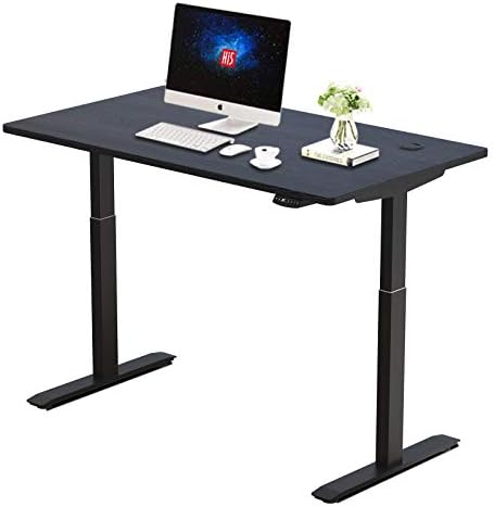 Hi5 Електрична висина прилагодлива стоечка биро со LED контролен панел 47,2 x 24 инчи Седи штанд за домашна канцеларија Работна станица црн врв+црна рамка