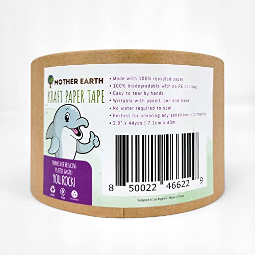 Мајка Земја Крафт лента за хартија 2.8 x 44 yds за еко-пријателско пакување и маскирање | Лесно за солзирање и пишување со пакување со нула
