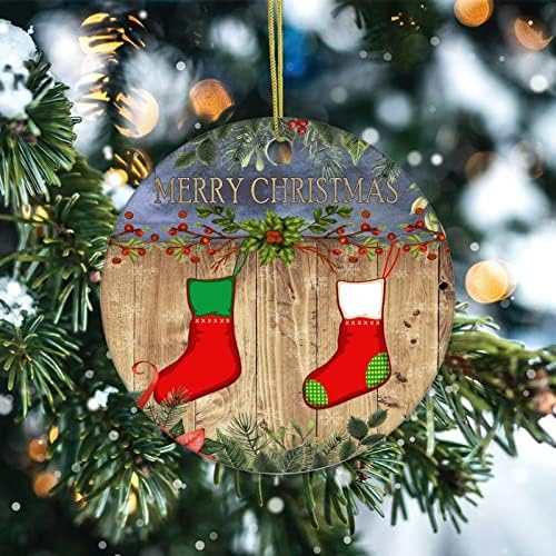 Божиќни чорапи за Божиќ, Божиќ украс, украс за новогодишна елка за Божиќ украсен украс од дрво порцелански украс Божиќ што виси украс