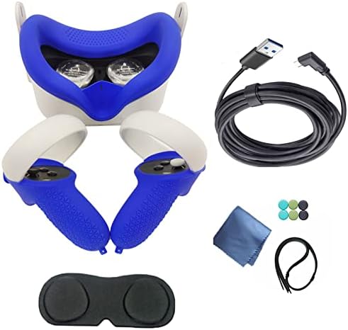 Додатоци поставени за Oculus Quest 2, Заштитна капа на контролорот на допир со ленти, 16 -тина врска со кабел тип Ц за игри и брзо полнење,