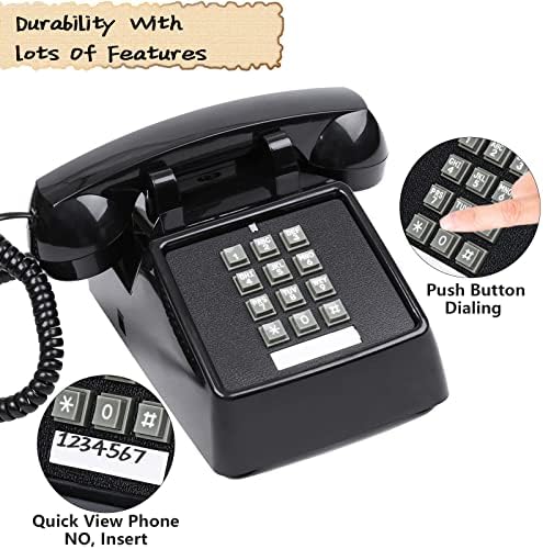 Класични телефони со гроздобер кабел за фиксни стари телефон со механичка контрола на волуменот на рингер Ретро аналогна биро телефон