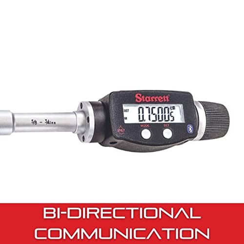 Електронски внатрешен микрометар на Starrett со вградена Bluetooth технологија, двонасочна комуникација и прецизно стоп на Ratchet-5/8-3/4 „Опсег.00005“ Резолуција-770BXTZ-750