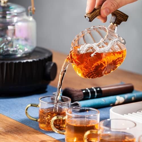 Xialon автоматски стаклен чај постави дома мрзлив чај производител Кунг фу чајник отпорен на топлина креативен гајван