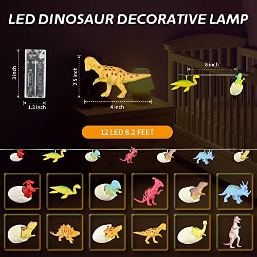 YeaMar Dinosaur Lights, 8ft 12-предводени од диносаурус жица светла батерија оперирани деца подарок пластична играчка супер забава
