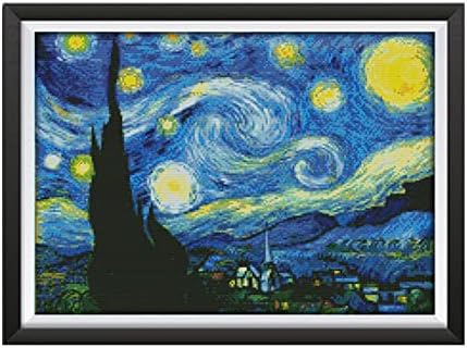 Комплетите за вкрстени бод во неделата го запечатија целиот спектар на комплети за стартување на везови за почетници DIY 14CT 2 Strands-Starry Night of Van Gogh 18,1 × 13,8 инчи