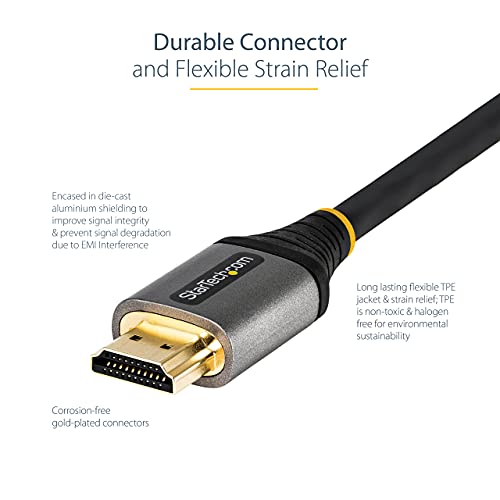 StarTech.com 3ft HDMI 2.1 Кабел 8K-Сертифициран УЛТРА Голема Брзина HDMI Кабел 48Gbps-8K 60Hz/4K 120HZ HDR10+ eARC-Ултра HD 8K HDMI Кабел-Монитор/ТВ/Дисплеј-Флексибилна TPE Јакна