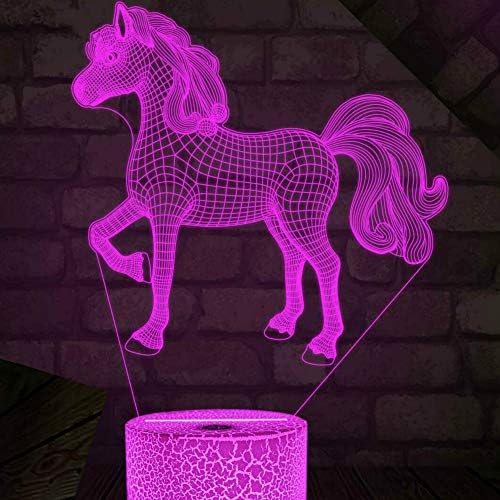 Jinnwell 3D Horse Animal Night Light Light LAMP илузија LED 7 Боја Промена на допир прекинувач Табела за декорација на декорација на декорација