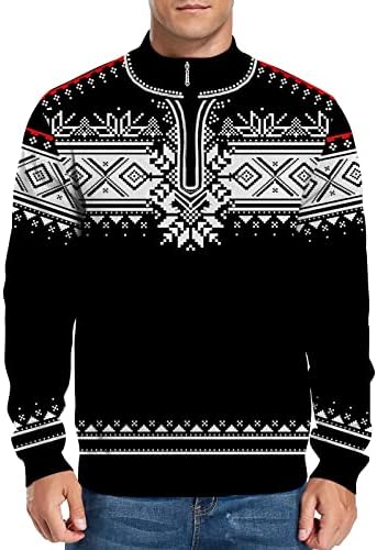 Козопол Машки четвртина поштенски џемпери грда Божиќна џемпер тенок вклопена желка со долг ракав Поло пулвер