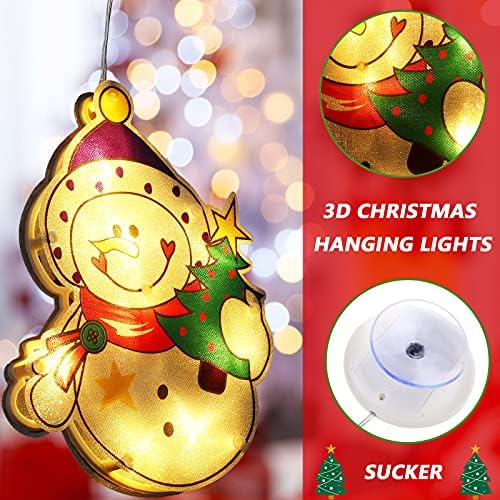 2 парчиња Божиќни осветлени украси на прозорецот LED XMAS Decor Decor Decor Decor Decors 3D светлосни прозорец украси Снежен човек и