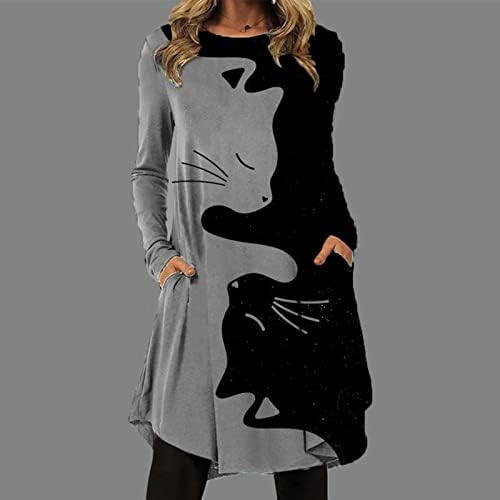 Нокмопо Плус Големина Фустан За Жени Секси Мода Секојдневен Печатен Пуловер Со Кружен Врат Лабав Фустан Со Долги Ракави