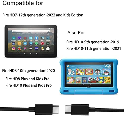 5ft 15w Нов HD 8/10 Таблет Брз Полнач со 5FT USB-C Кабел Компатибилен За Целосно Нов Оган HD 8/8Plus 10/10plus Деца/KidsPro, Paperwhite-2021,