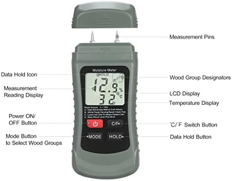 Дрво навлажнувач на мерач LCD LCD дигитален влага тестер за протекување на вода детектор 4 режими Температура на податоци