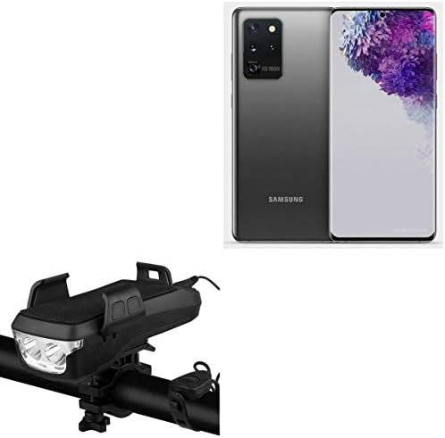 Застанете и монтирајте за Samsung Galaxy S20 Ultra - Solar Mount Mount Mount, монтирање на велосипед со соларна енергија, светла и рог - џет црно