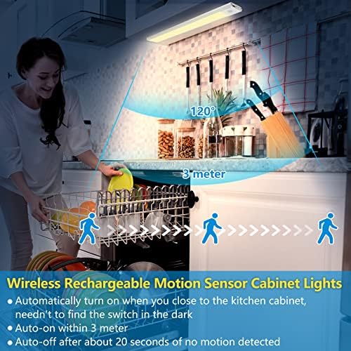 Ebotuzach 54 LED Сензор За Движење Кабинетот Светла, Под Контра Плакарот Осветлување, Безжичен Тип-C Полнење Кујна Ноќни Светла, 3000k-6000K