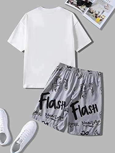Fdsufdy Облека со две парчиња за мажи Мажите Случајни фигури Графички мета и букви графички шорцеви за влечење