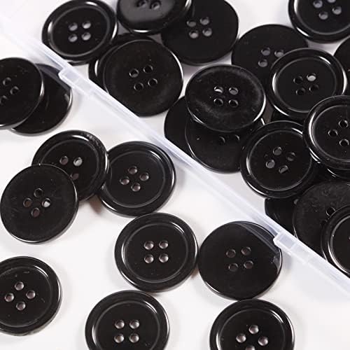 60 парчиња црни копчиња за шиење пластични смола 1inch копчиња за занаети рамни црни копчиња 4 дупки DIY занаетчиски копчиња за шиење