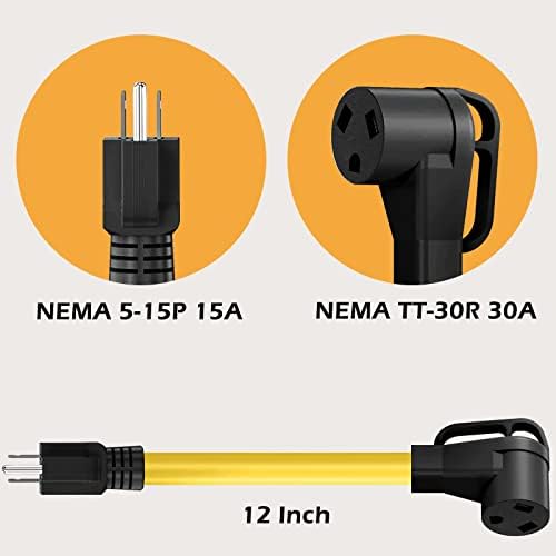Ihomayee 30 засилувач до 15 засилувач 110 волти RV адаптер кабел 12 инчи/0,77 lb, тешки NEMA 5-15p машки приклучок до женски сад NEMA TT-30R Femaleенски сад, UL наведен со лесни рачки за RV Trailer Ca