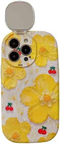 Лосин Компатибилен со iPhone 13 Pro Max Flower Cickstand Case Cute Floral Smapup Mirror Stand Cover Fashion Mase Luxury Design Camera Camera Commange Protective ShockProof Заштита за жени девојки